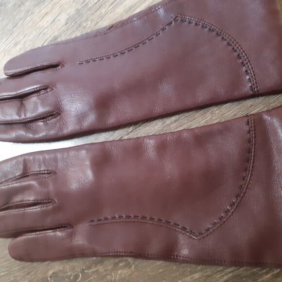 Women's Burgundy Leather gloves Size 7 - Picture 4 of 9